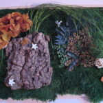Tableau végétal avec écorce de chêne liège et fleurs de Jasmin (Ain 01)